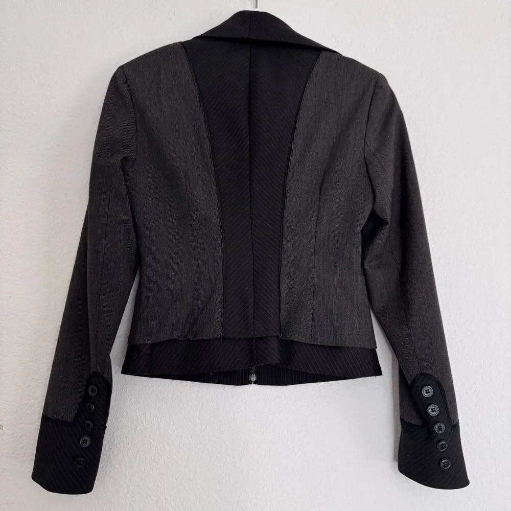 Bebe Collection Y2K Body Shape Half Zip Long Sleeve Collated Lined Grey Blazer 4